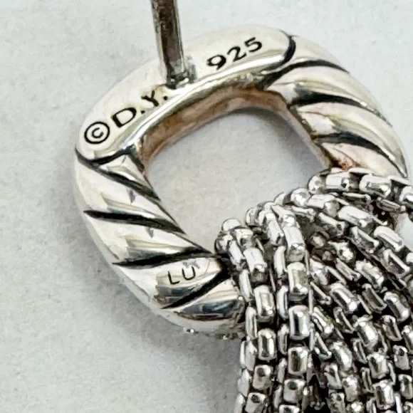 David Yurman Diamond Cushion Dangle Drop Box Chains Tassel Earrings .925/14K - Picture 5 of 8